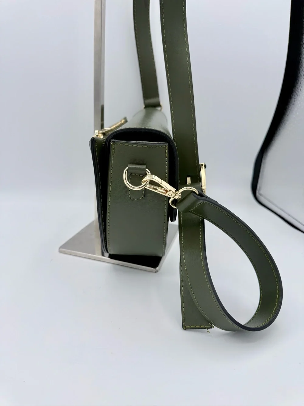 Borse in Pelle Genuine Leather Saddle‎ Crossbody Bag Olive Green Made in Italy - Picture 3 of 9